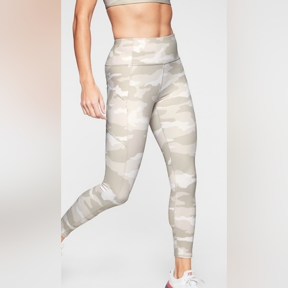 Athleta Gray and White Leggings with High-Rise Waistband